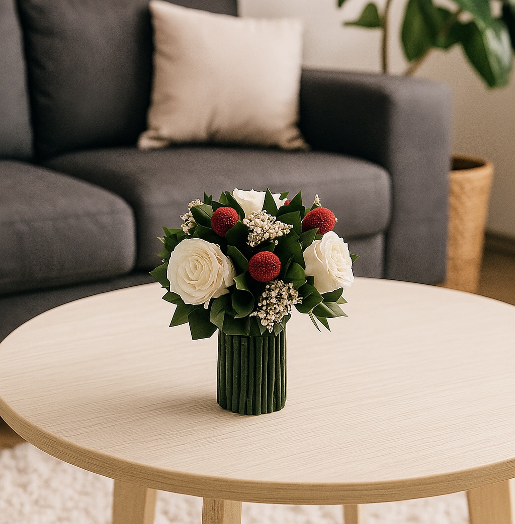 Aranjament floral cu trandafiri albi stabilizați – Naivasha Aranjament floral cu trandafiri albi stabilizați – Naivasha