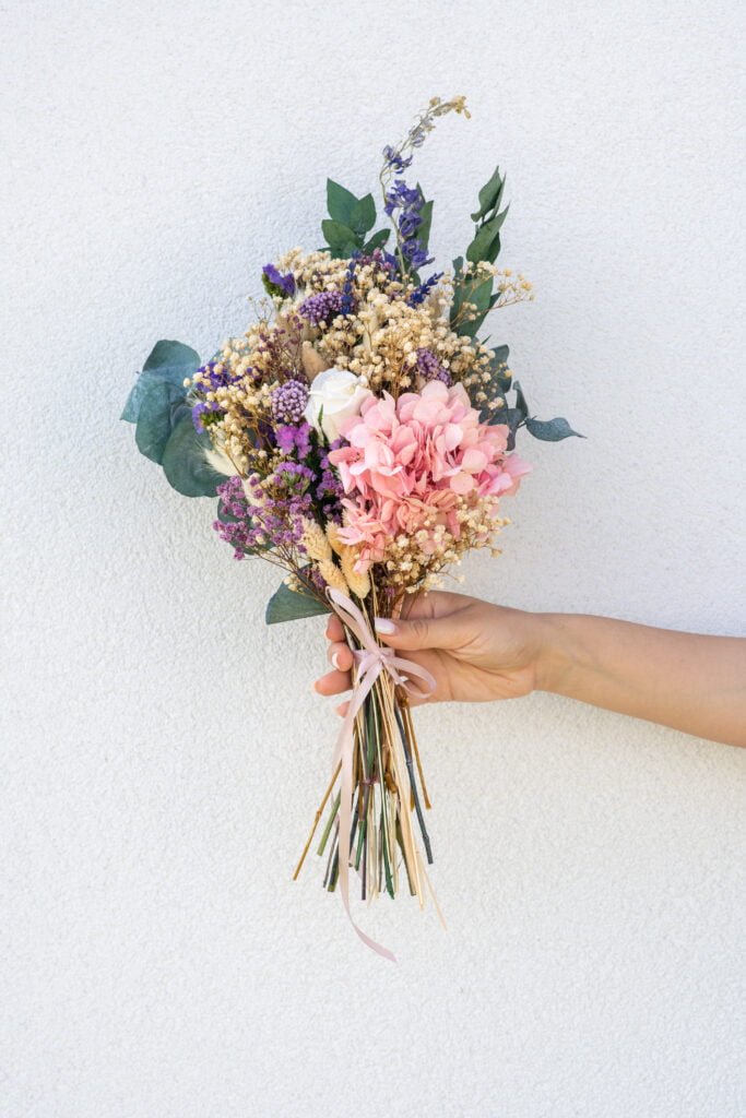 Buchet de mireasă flori naturale stabilizate  - Pastel