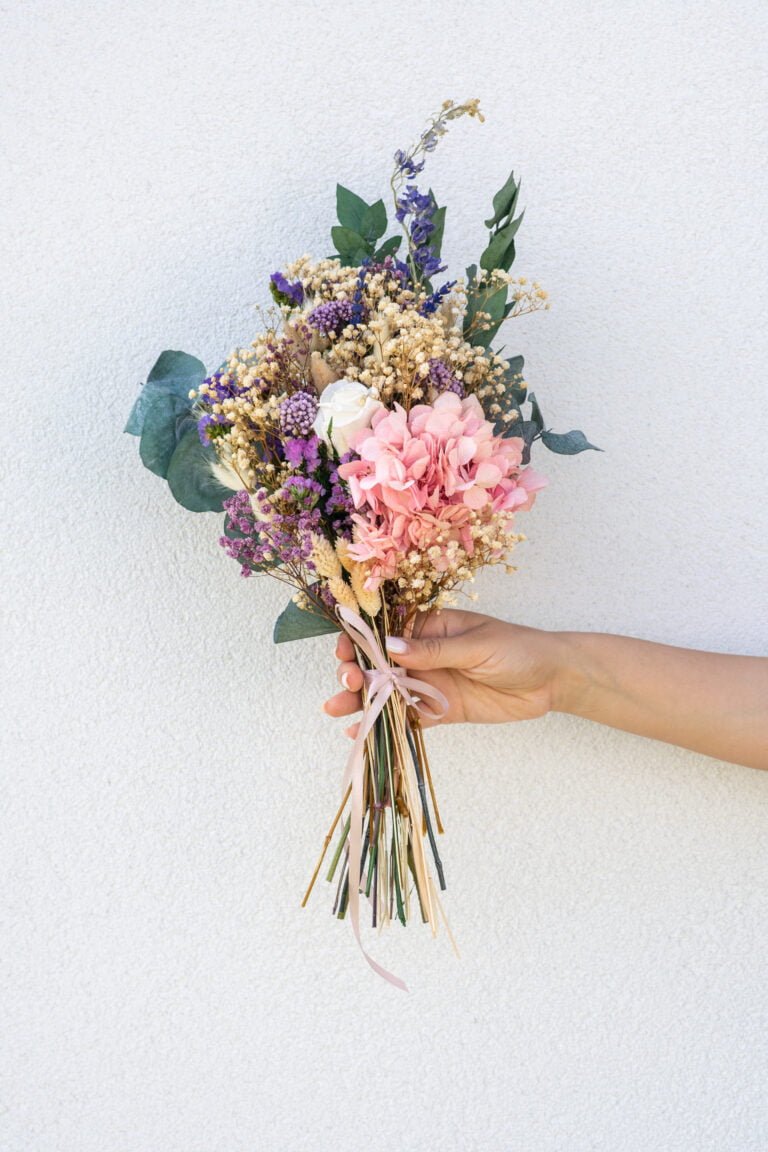 Buchet de mireasă flori naturale stabilizate  - Pastel