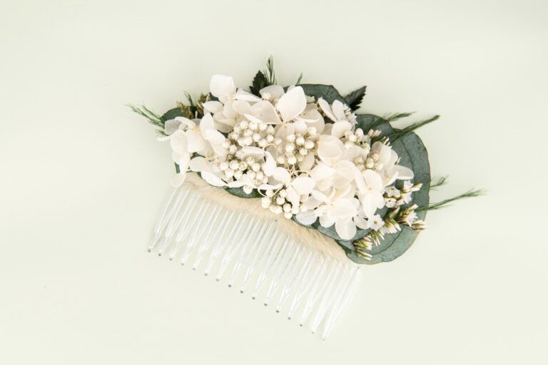 Accesoriu de păr mireasă cu flori stabilizate, stil boho