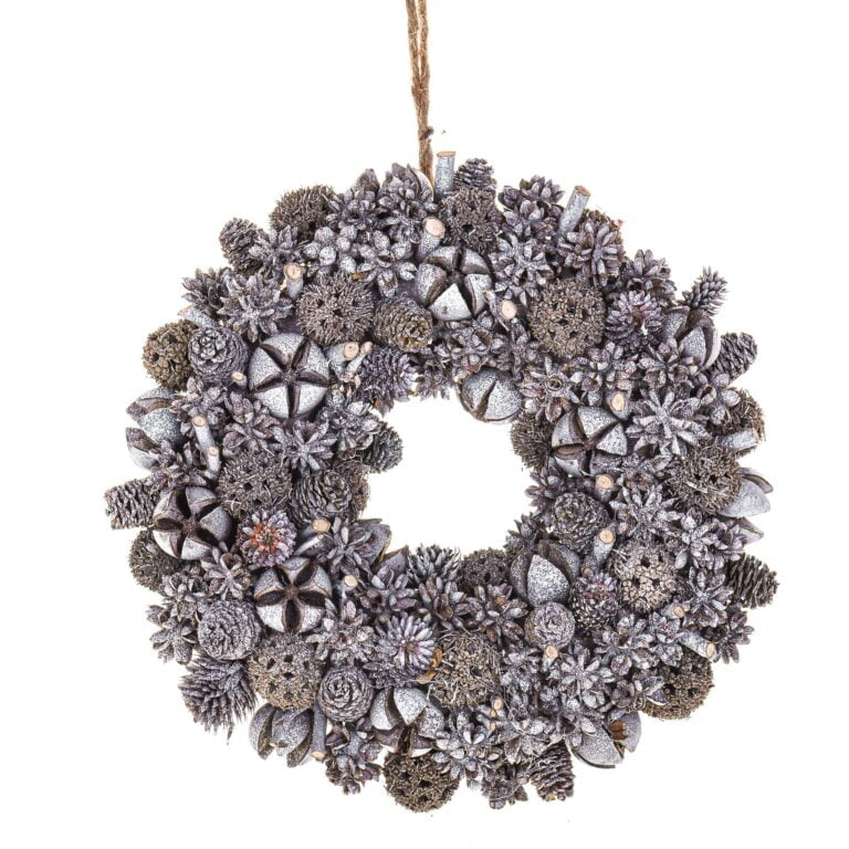 Coroniță de Crăciun „Grey Christmas” cu conuri și accente metalizate