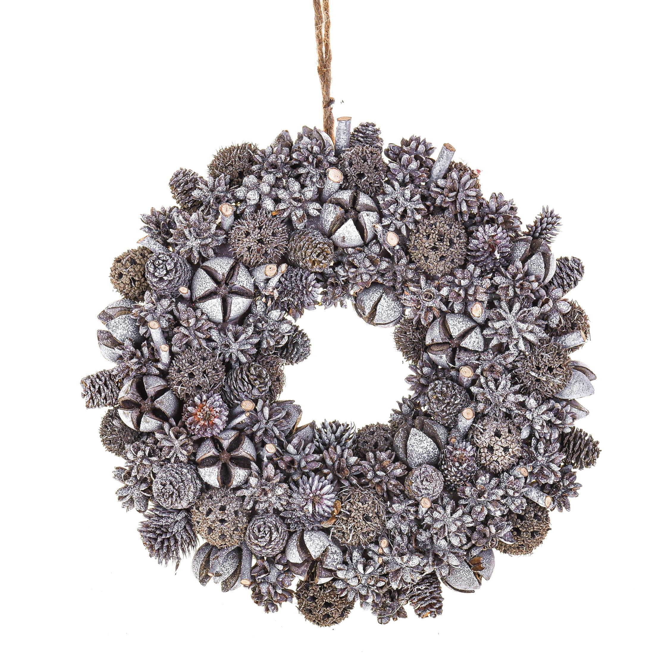 Coroniță de Crăciun „Grey Christmas” cu conuri și accente metalizate Coroniță de Crăciun „Grey Christmas” cu conuri și accente metalizate