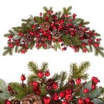 Aranjament de Crăciun „Garland Christmas” cu ramuri de brad, conuri și accente decorative roșii – 66 cm