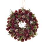 Coroniță Crăciun din conuri de brad roșii – 30 cm