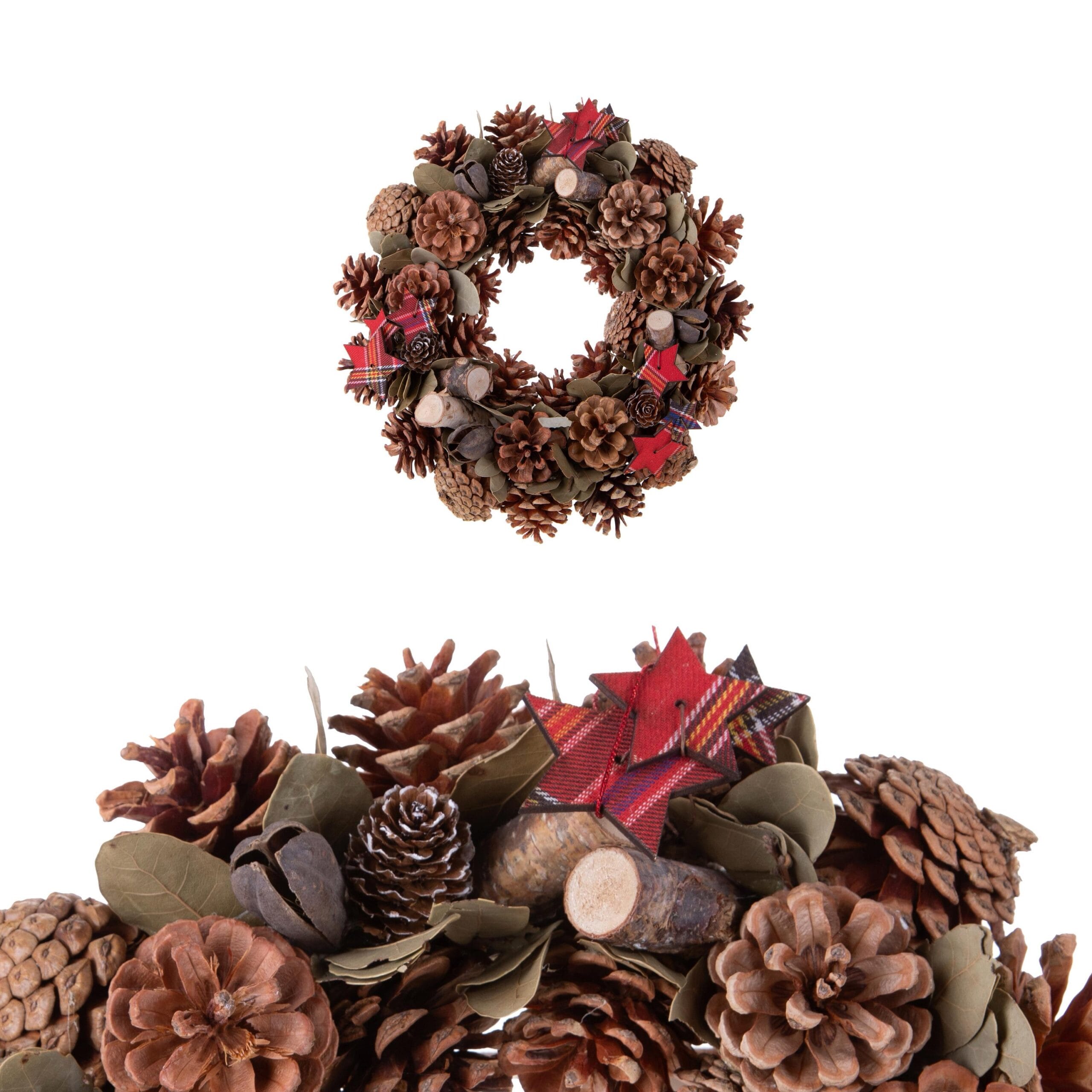 Coroniță de Crăciun din conuri de brad, cu accente roșii – 30 cm Coroniță de Crăciun din conuri de brad, cu accente roșii - 30 cm
