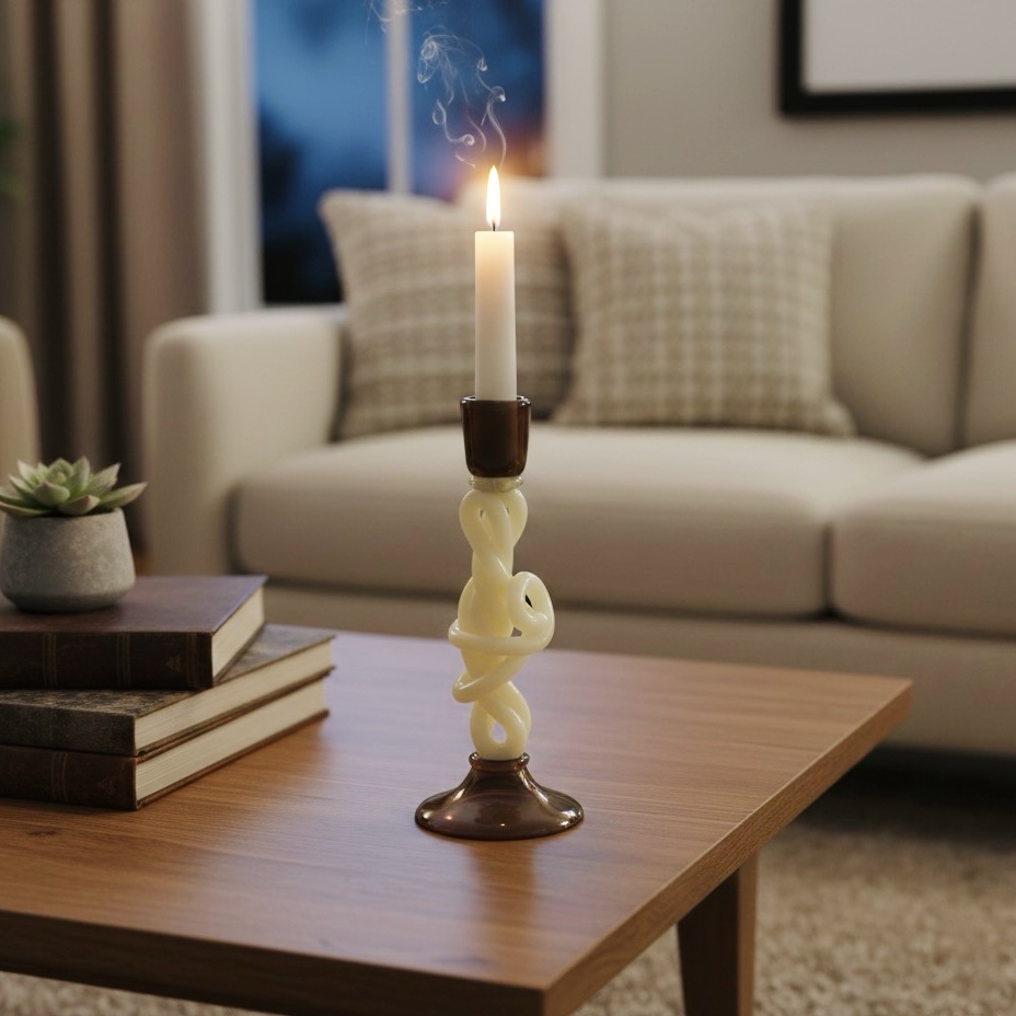 img_9488 Suport Lumânare din Sticlă Crem/Maro - imagine 1